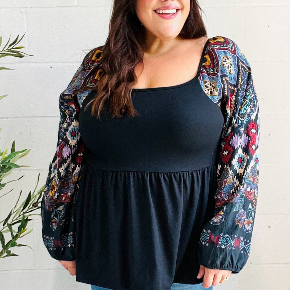 Fun, Flirty, and Fabulous: Border Print Peplum Top